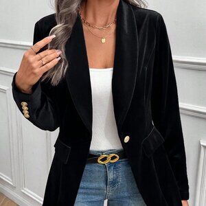Black Elegant Women's Velvet Blazer